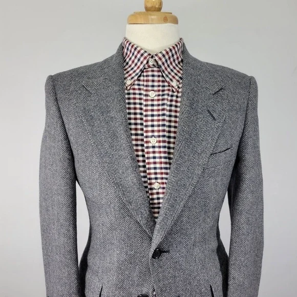 Sterling Hunt Men's Tweed Sport Coat Blazer Grayish Blue Herringbone 38S